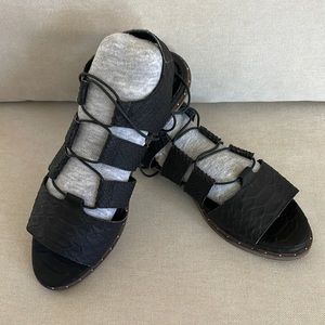 Freda Salvador Black gladiator snake skin sandals